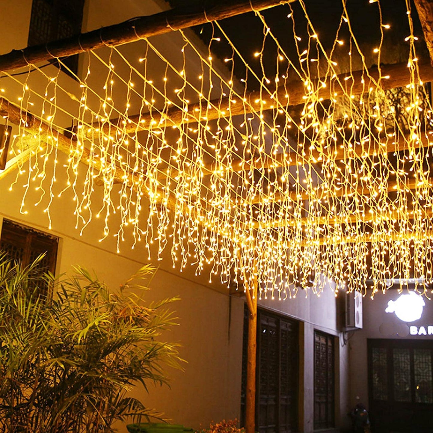 JAMISAY LED Icicle Lights, 8 Modes, 13FT 96 LEDs Christmas Short Curtain Fairy Hanging Ceiling Extendable Lights for Wedding Balcony Doorway Outdoor Indoor Decoration Warm White, 4M