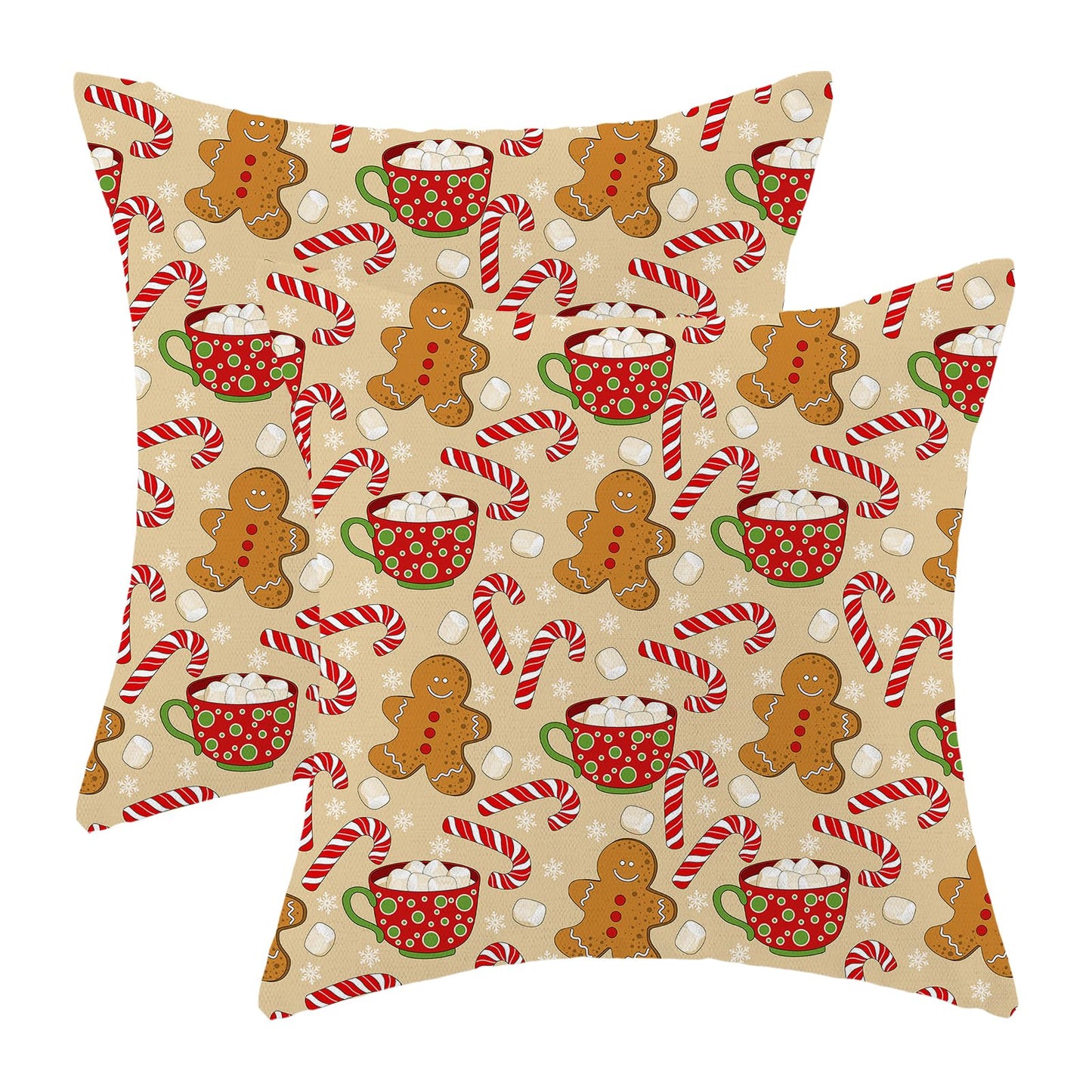 QANOK Christmas Pillow Covers 18x18 Set of 2, Gingerbread Man Candy Cane Holiday Decor Throw Pillows Winter Decorative Cushion Case Christmas Decorations for Home Couch Sofa Outdoor