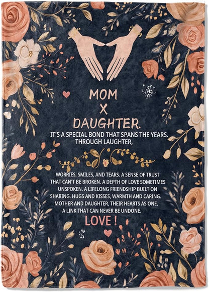 Mother's Day Fleece Blanket - 40x50in Mom from Daughter Birthday Heartfelt Message Floral Throw Blankets,Soft Cozy Lightweight, Ideal for Living Room Home Decor and Women Gifts