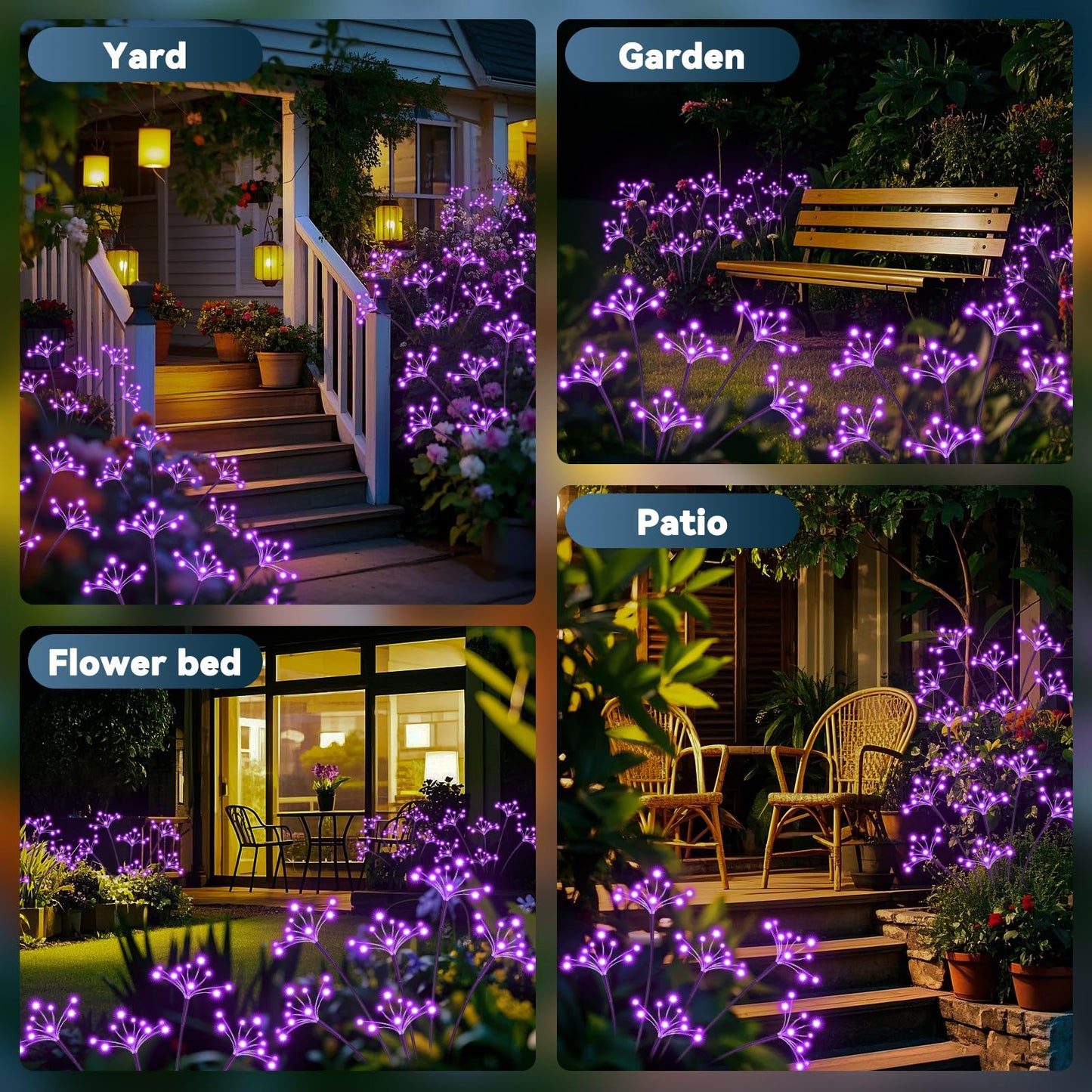 Solar Garden Lights 2 Pack Waterproof Solar Swaying Starburst Light Outdoor Lights for Yard Patio Walkway Pathway Party Wedding Christmas Decoration, Purple
