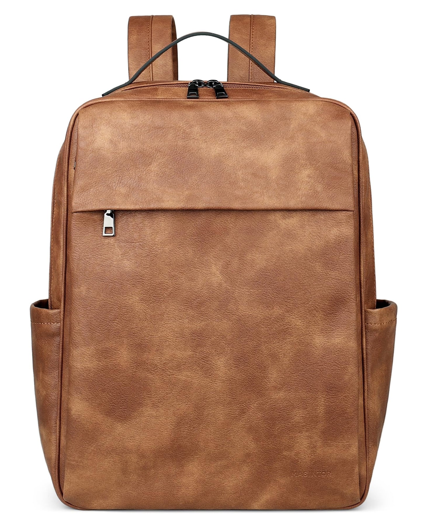 MASINTOR 15.6 inch PU Leather Laptop Backpack Purse for Women, Large College Casual Backpack Travel Bag Mocha Brown