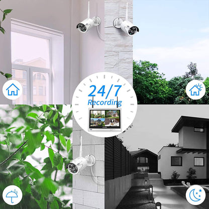 Hiseeu Wireless Pro WiFi Security Camera System, 16CH 4K NVR Kit, Plug-in Powered 12Pcs 5MP CCTV Home Security Camera System for Indoor/Outdoor, Night Vision, Waterproof, Motion Detection, 3TB HDD
