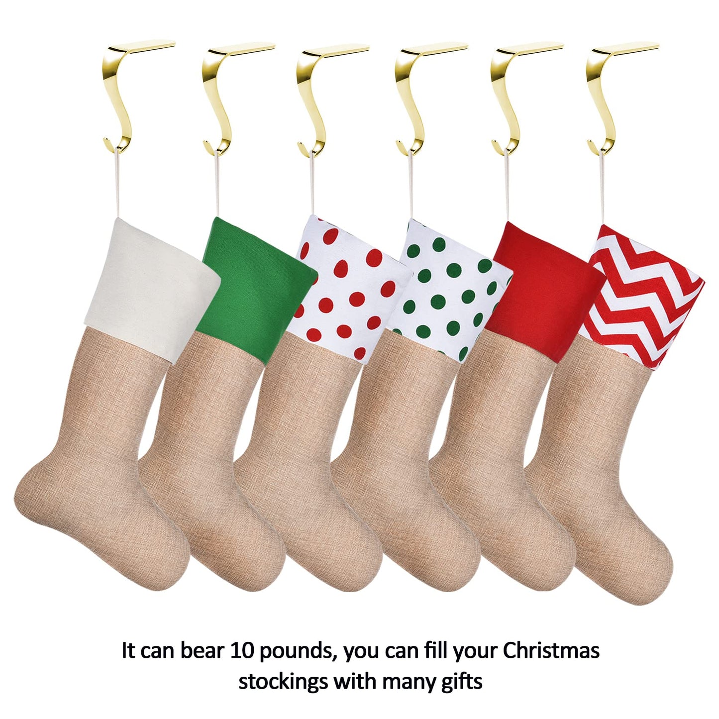 Sunshane 6 Pieces Christmas Stocking Holders Mantel Hanger Hooks Xmas Mantle Grips Set Safety Hang Stocking Clips for Christmas Party Decoration (Gold)