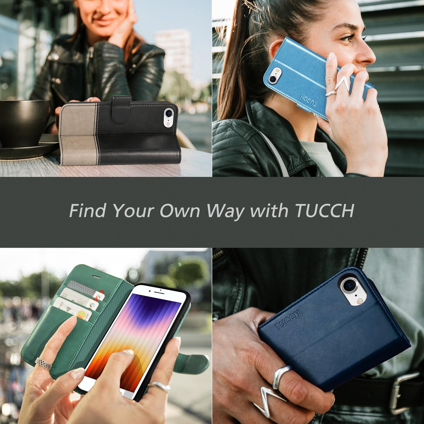 TUCCH Case Wallet for iPhone SE 2022/ iPhone 7/8/iPhone SE 2020, PU Leather 3 Card Slots Stand Magnetic Flip Folio Cover TPU Shockproof Inner Shell, Black