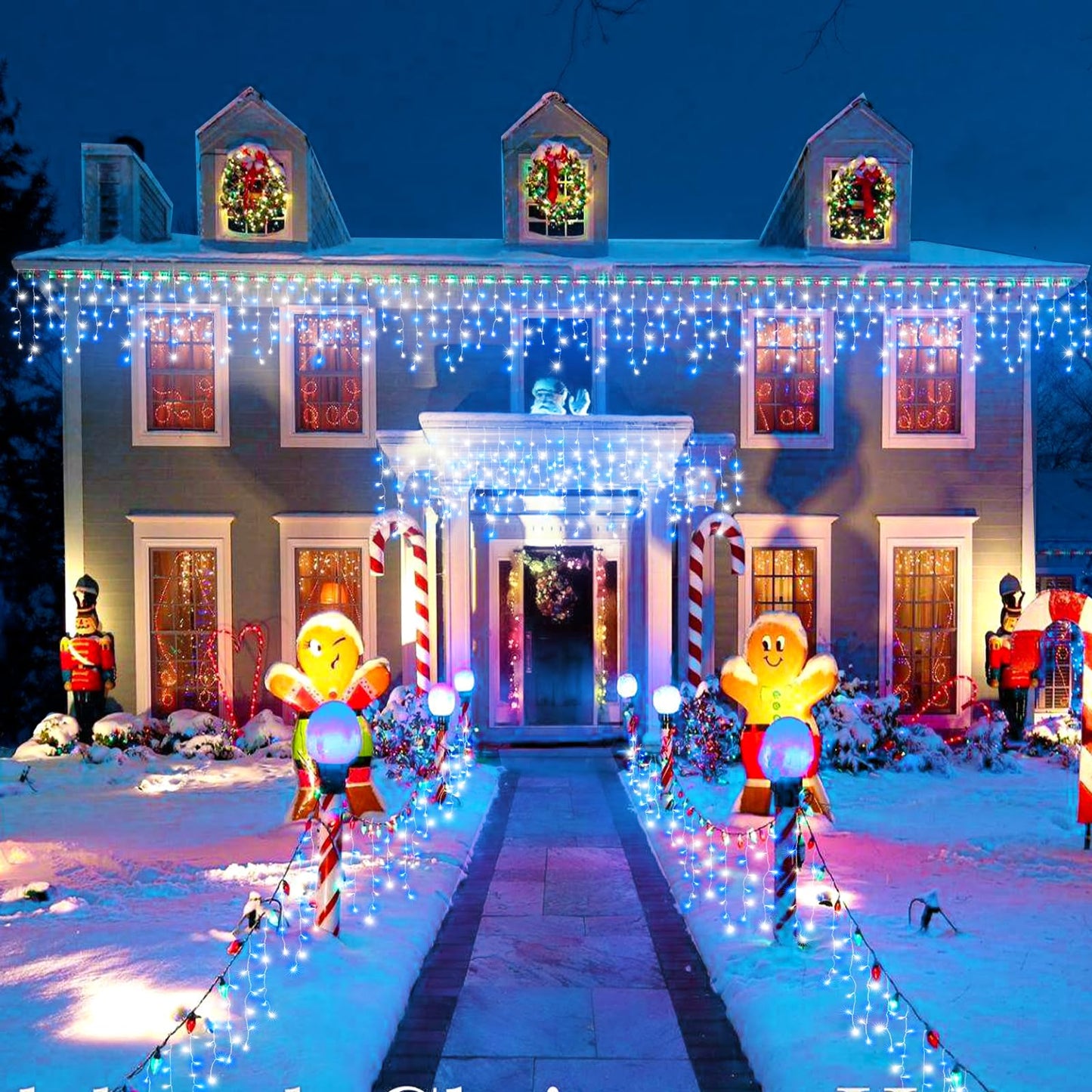Icicle Lights for Outside - 33FT 400 LED Icicle Christmas Lights Outdoor with 75 Drops 8 Modes Timers, Waterproof Connectable Hanging Lights for Indoor Roof Yard Xmas Decorations, Blue and White