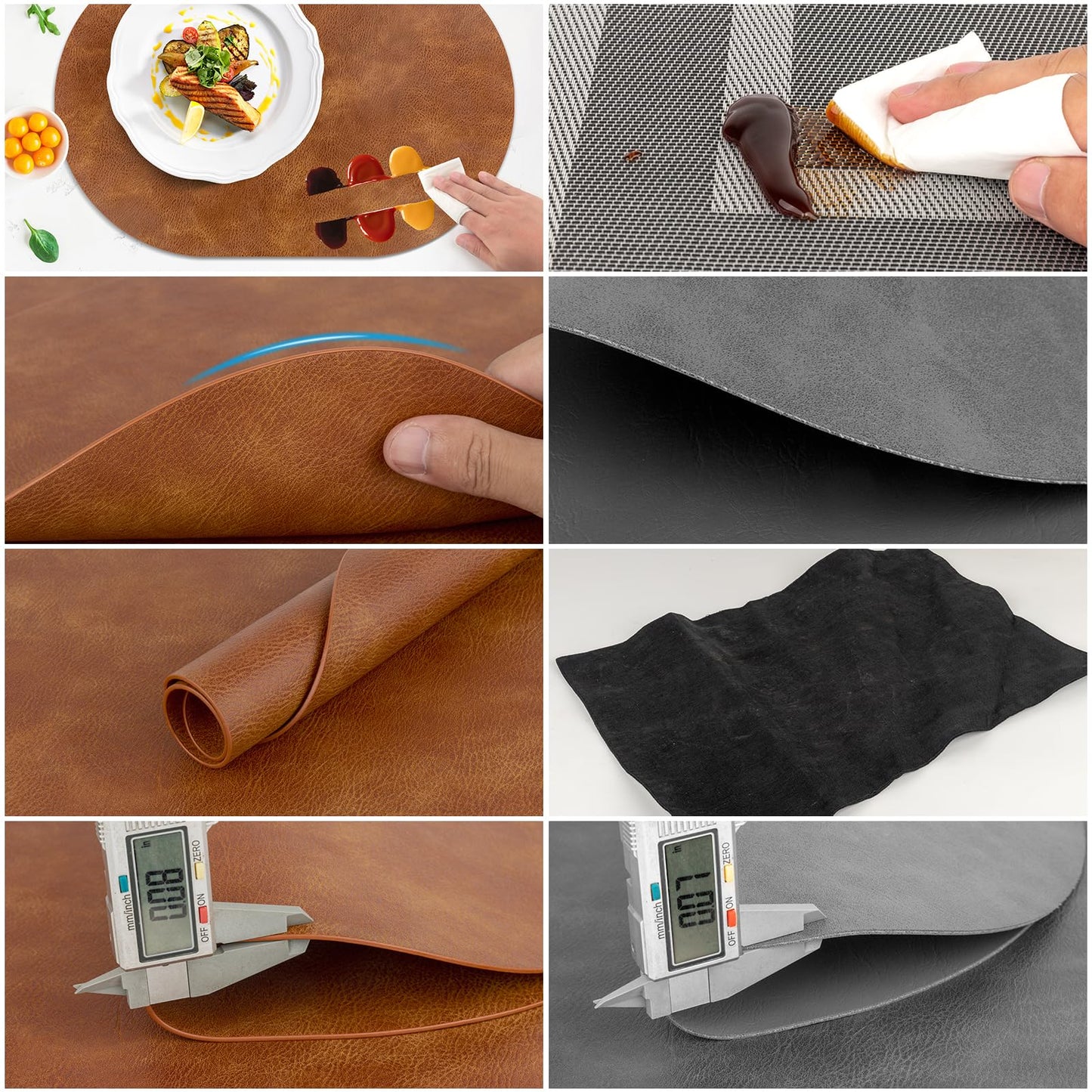 ADRIMER Placemats, Heat Resistant Oval Placemats Set of 6 Washable 12 x 17 Inch, Waterproof Table Mats, Wipeable Pu Place Mats for Kitchen, Dining Room, Turmeric Brown