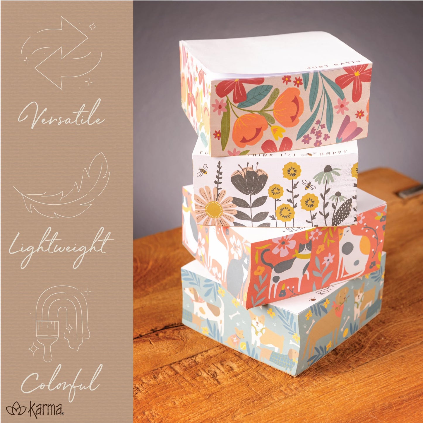 Karma, Block Notepad, 500 Sheet Memo Paper Cube, Non-Sticky Memo Pad Cube for Office, and Home, Houndstooth