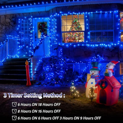 JXLEDAYY 403 FT 1000 LED Christmas Lights Outdoor Fairy Lights Plug in Extra Long String Lights Clear Wire Waterproof 8 Modes Timer for Outside House Tree Garden Yard Wedding Party Decorations-Blue