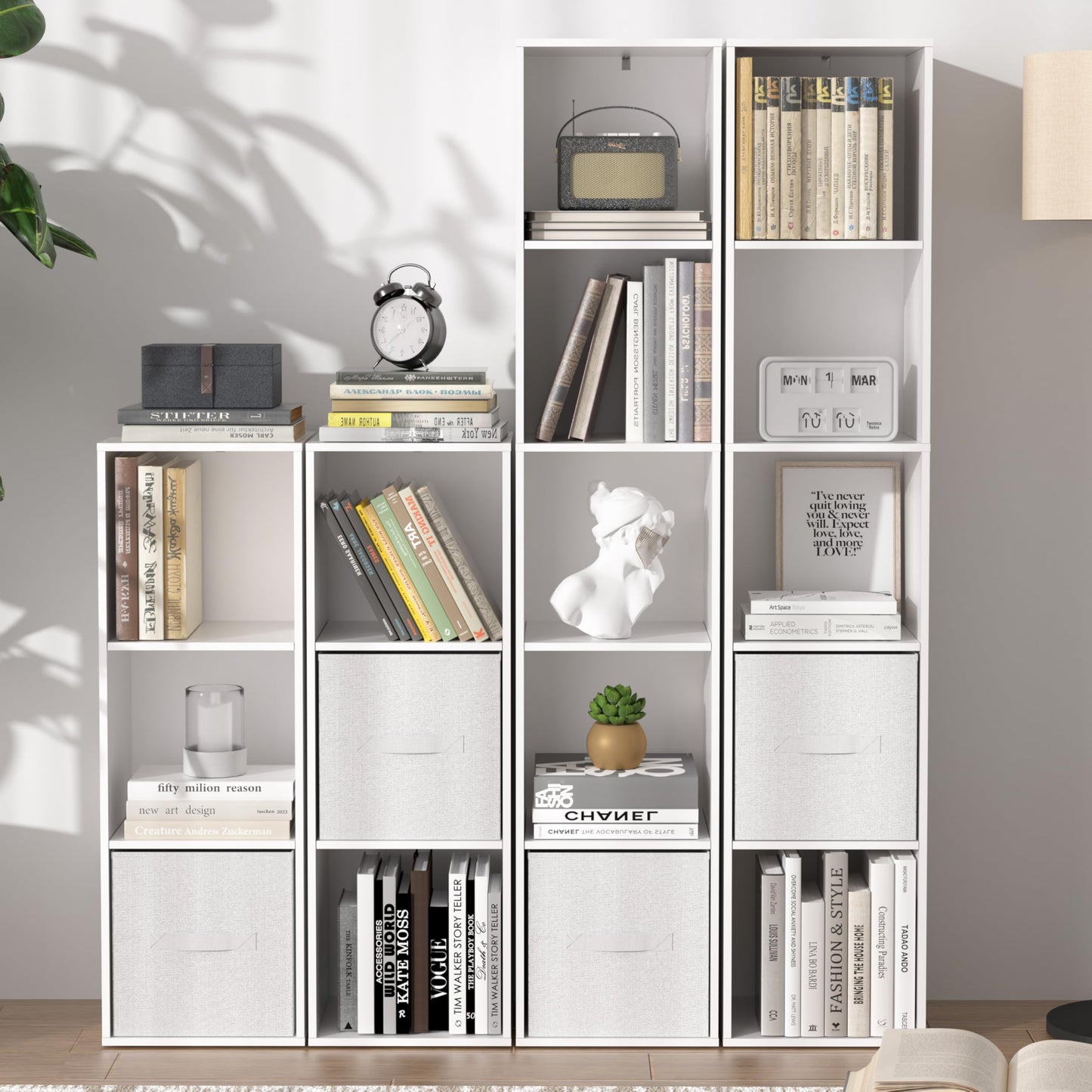 NewBeth Cube Bookshelf, 5 Cube Storage Organizer, Freestanding 5 Tier Open Display Shelf with Eco-Friendly Melamine Surface for Home Office, Bedroom, Living Room, Study, White