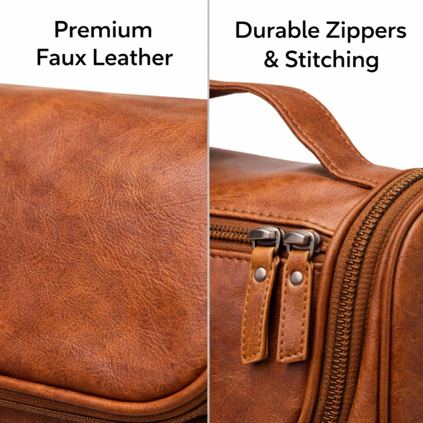 G.B.S GENTS Faux Leather Men’s Toiletry Bag – Travel Dopp Kit with Zippered Compartments, Carry Handle, Water-Resistant Lining – Shaving & Grooming Organizer for Men