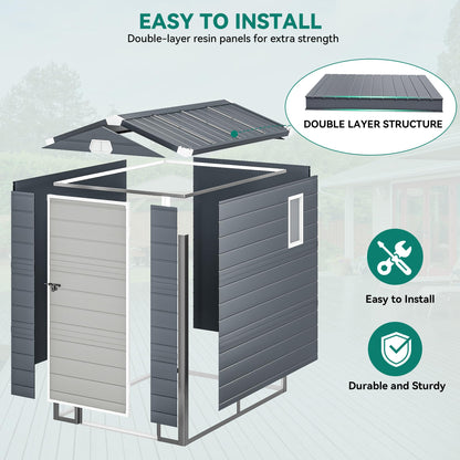 YITAHOME 4.4x6FT Resin Storage Unit sans Flooring, All-Weather Plastic Shed with Window, Vents and Secured Doors, Outdoor Plastic Tool Cabin for Poolside, Lawn, Backyard, Patio, Dark Gray