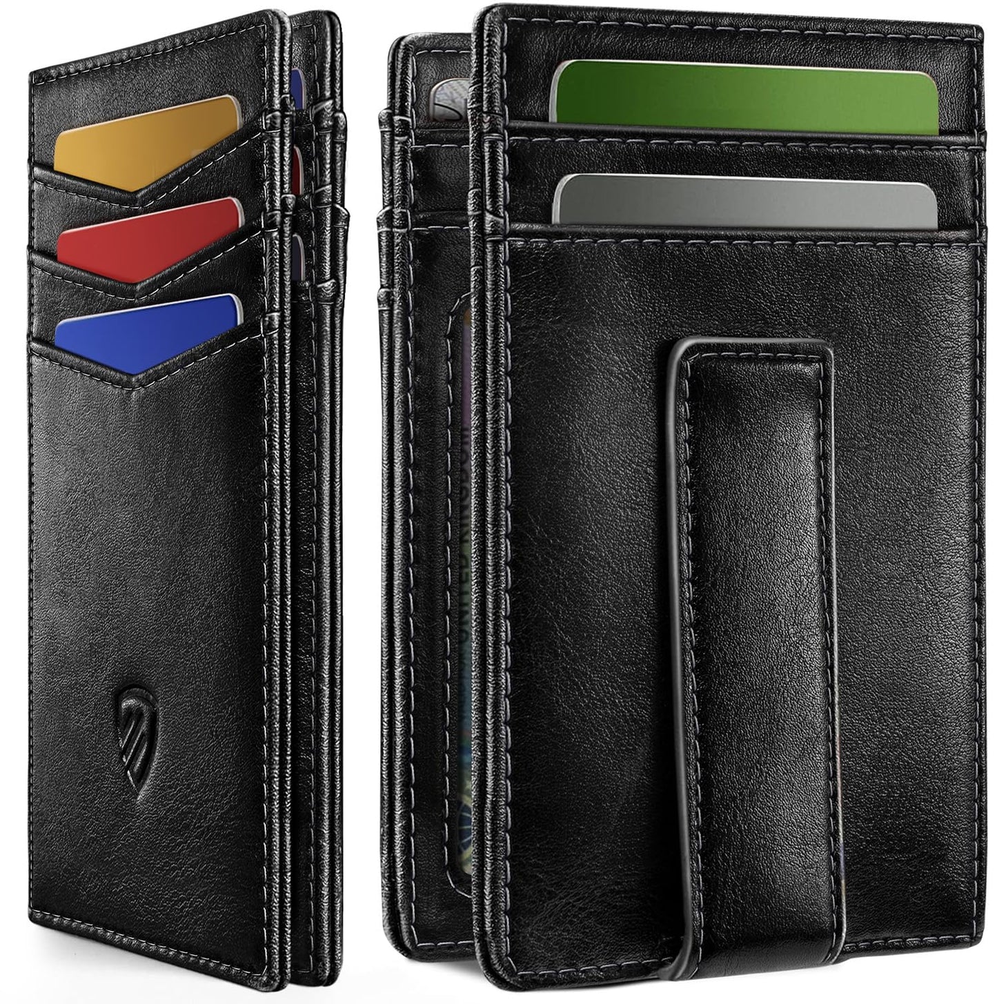 RUNBOX Magnetic Closure Slim Wallet for Men, Leather Front Pocket Wallet Holds 12 Cards, Rfid Blocking Card Wallet with Money Clip, Gifts for men