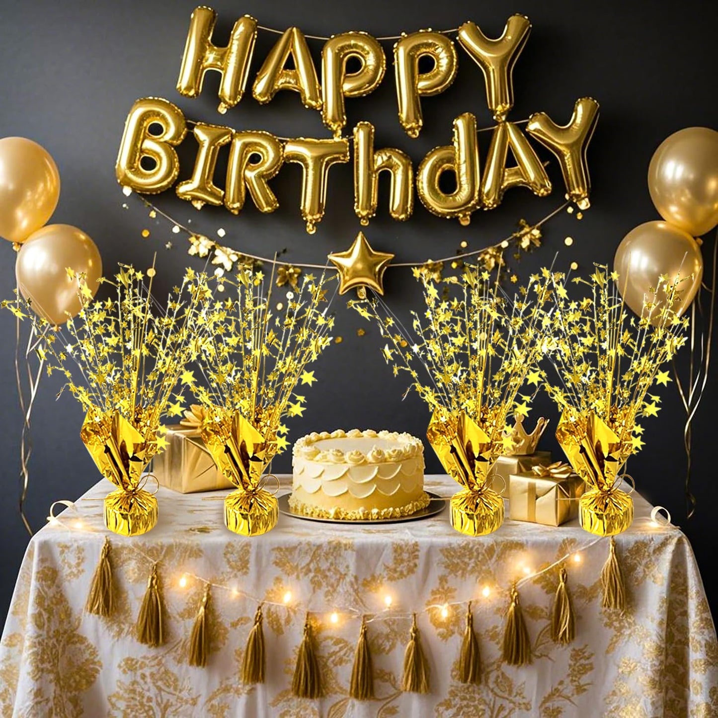 YinNorth 12 Pcs Metallic Foil Spray Centerpiece Party Star Table Decoration Brust Glitter Table Topper Decor for Birthday Graduation Holiday Christmas Dining Celebration New Year Party Supplies, Gold