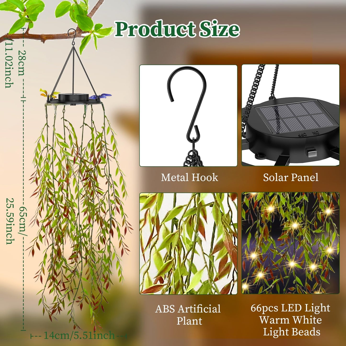 KagoLing Solar Lights Outdoor, Fake Plants with Fairy Lights, IP65 Waterproof Solar Lanterns for The Garden, Gifts for Women, Ideal for Christmas Party Wedding Garden Decoration, 4 Pack