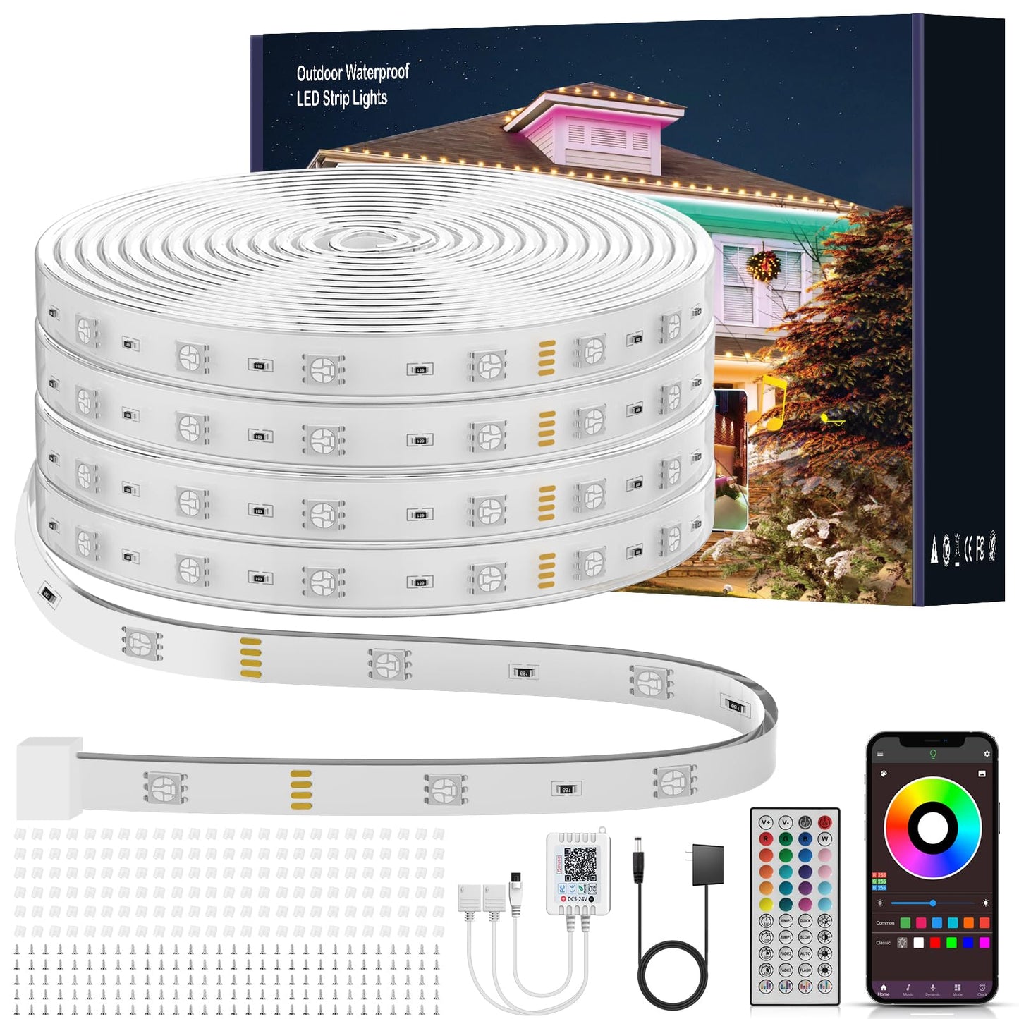 Ledagic Outdoor Led Strip Lights Waterproof 300ft, Ip68 Outside Led Light Strip Waterproof with Remote and App Control, Exterior Music Syne RGB Led Rope Lights for Bathroom, Party Home Decor (2*150ft)