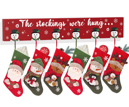 Christmas Stocking Holder Mantle Christmas Stocking Hangers for Mantel Fireplace Wall Hanging Sign with 6 Hangers Collapsible And the Stockings Were Hung Christmas Stocking Hooks Xmas Decor 28.4 Inch