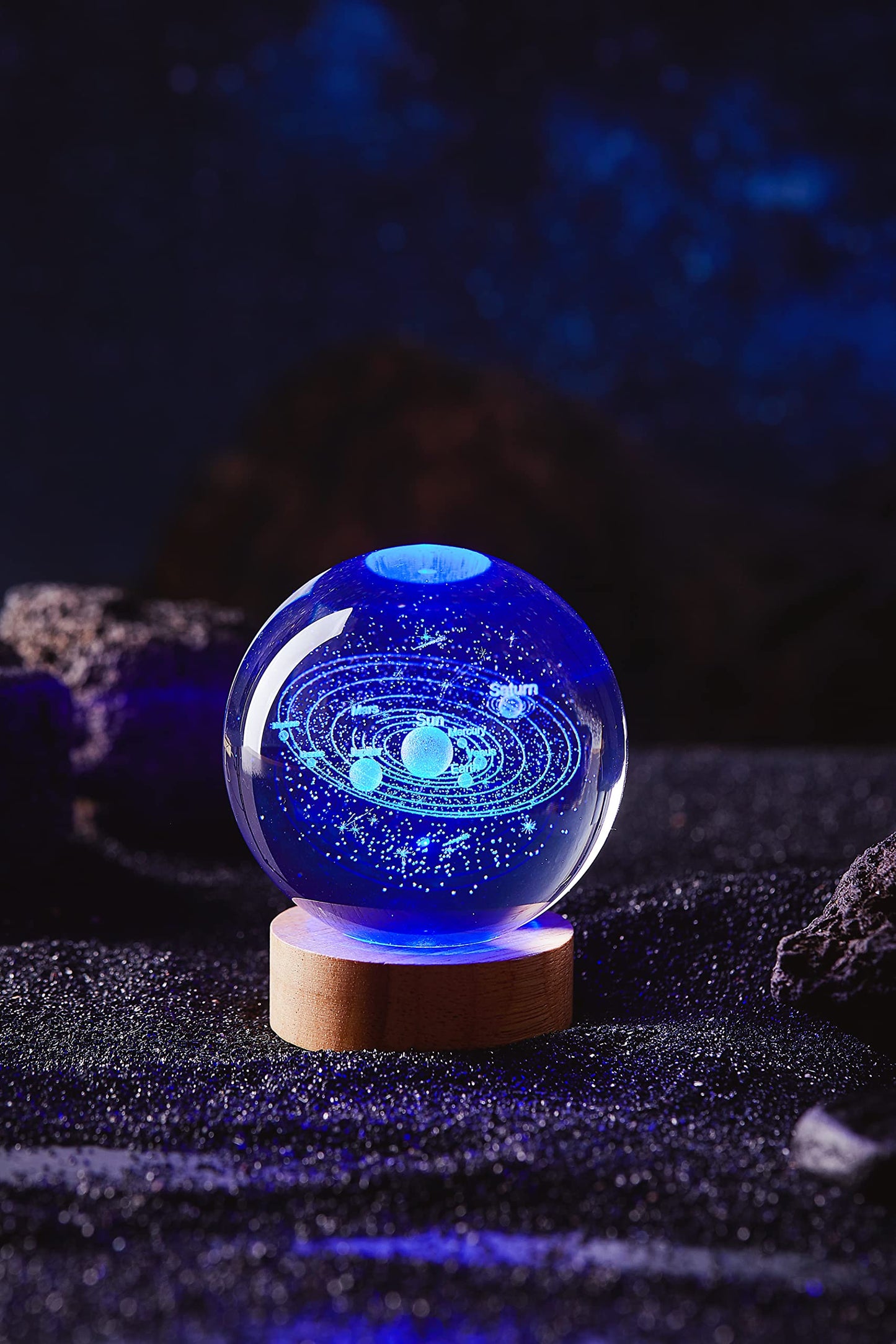 Conalisk 3D Solar System Crystal Ball Lamp,3.15 Inch K9 Crystal Ball Night Light with Wooden Base,16 Colors Changing with Remote Control,3D Planet Laser Engraving Holographic Light (Solar System)