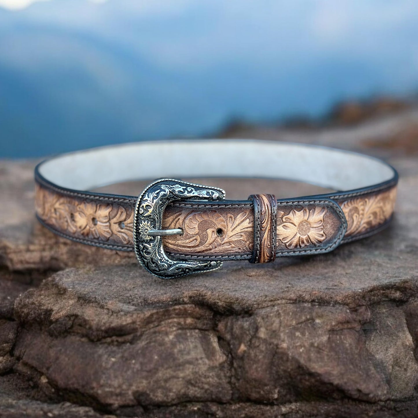 DANIEL'S ARTPLANET Western Belt for Men Full Grain One Piece Leather Belt Tooled Handmade with Buckle Engraved 1.5” Wide (34)