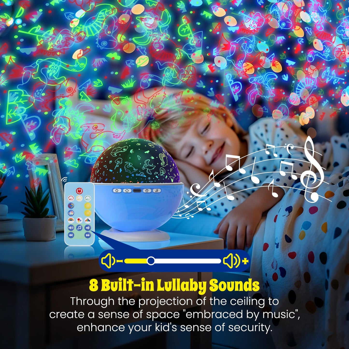 Night Light Projector,Night Light for Kids Room with Remote and Timer,360° Rotation,3 Projection Films,18 Light Modes,8 Lullaby Songs,Kids Night Lamp, Christmas Birthday Gifts for Boys Girls (Blue)