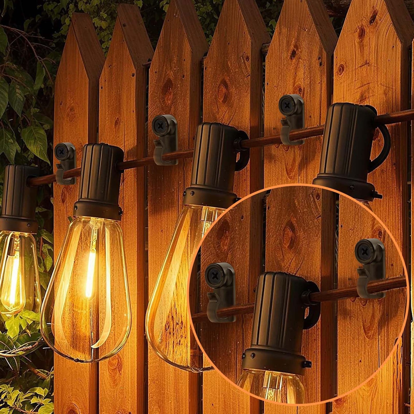 50 Pack Hooks for Outdoor String Lights, Christmas Light Clips bulk with Screw, Weatherproof Light Hanger Hooks for Hanging Christmas Lights,Wall Cable,Fairy Lights on Fence Patio Gutter (Black)