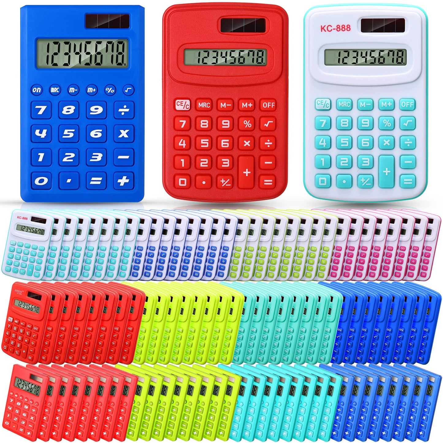 Yunsailing 96 Pcs Pocket Calculators Bulk Mini 8 Digit Handheld Calculator Small Basic Standard Calculator for Students Kids Teachers School Desktop Home Office, 3 Designs (Classic)