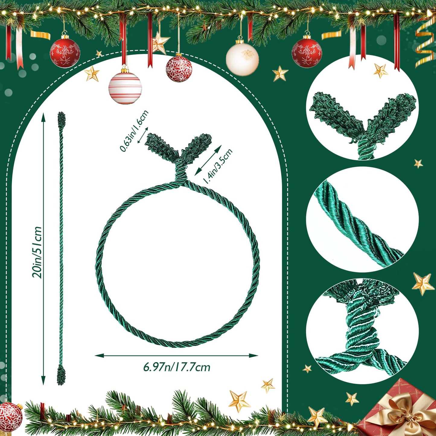 20 Pcs 20 Inches Christmas Garland Ties Christmas Decorative Twist Ties Reusable and Flexible Banister Ties Garland Ties for Garland, Banister Home Decoration