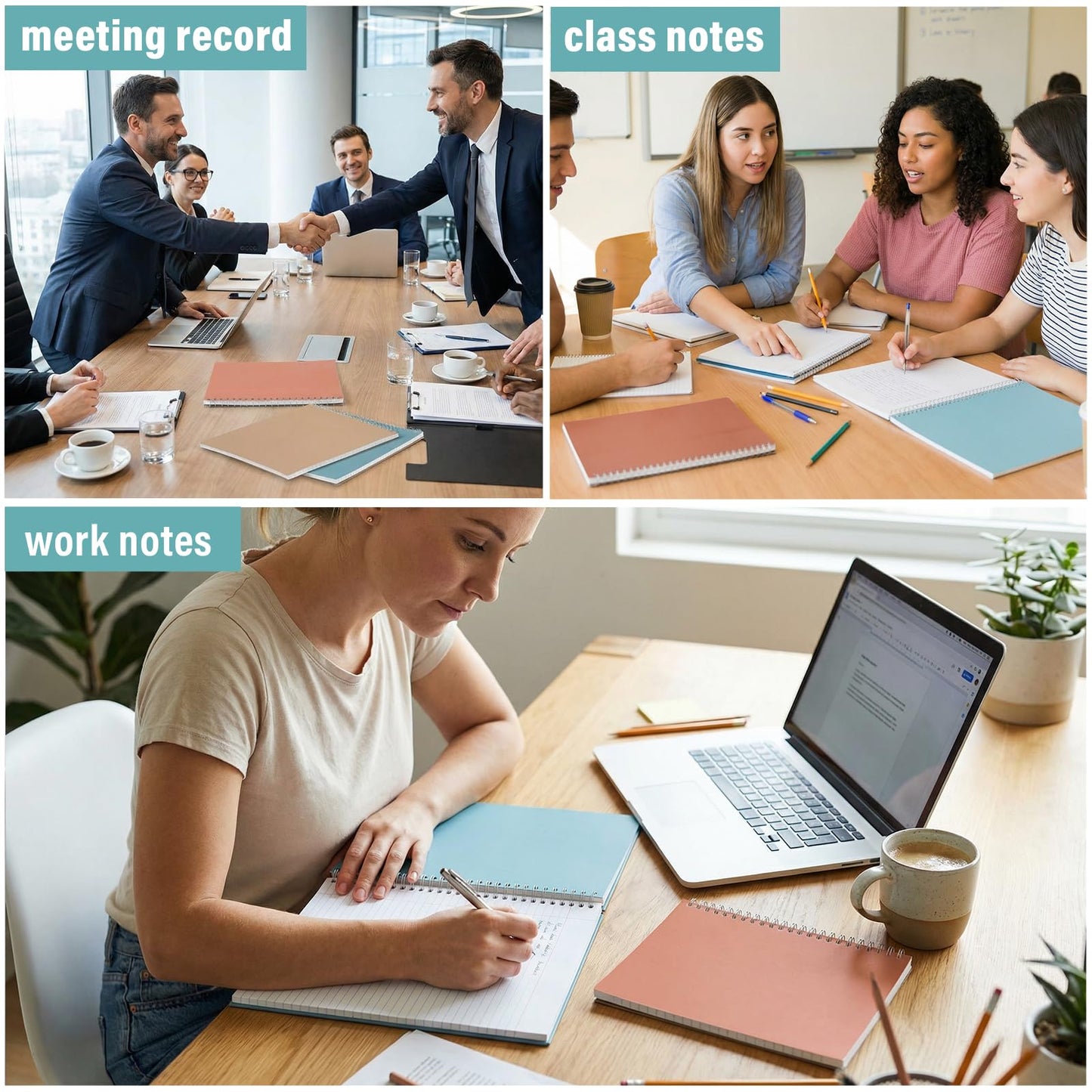 Maitys 6 Pcs Legal Pad Steno Spiral Notebook 8.5" x 11" Top Bound Spiral Pads Hard Cover College Ruled Notepad 70 Sheet Pad for School Office University Home (Grey Color,Metallic Style)