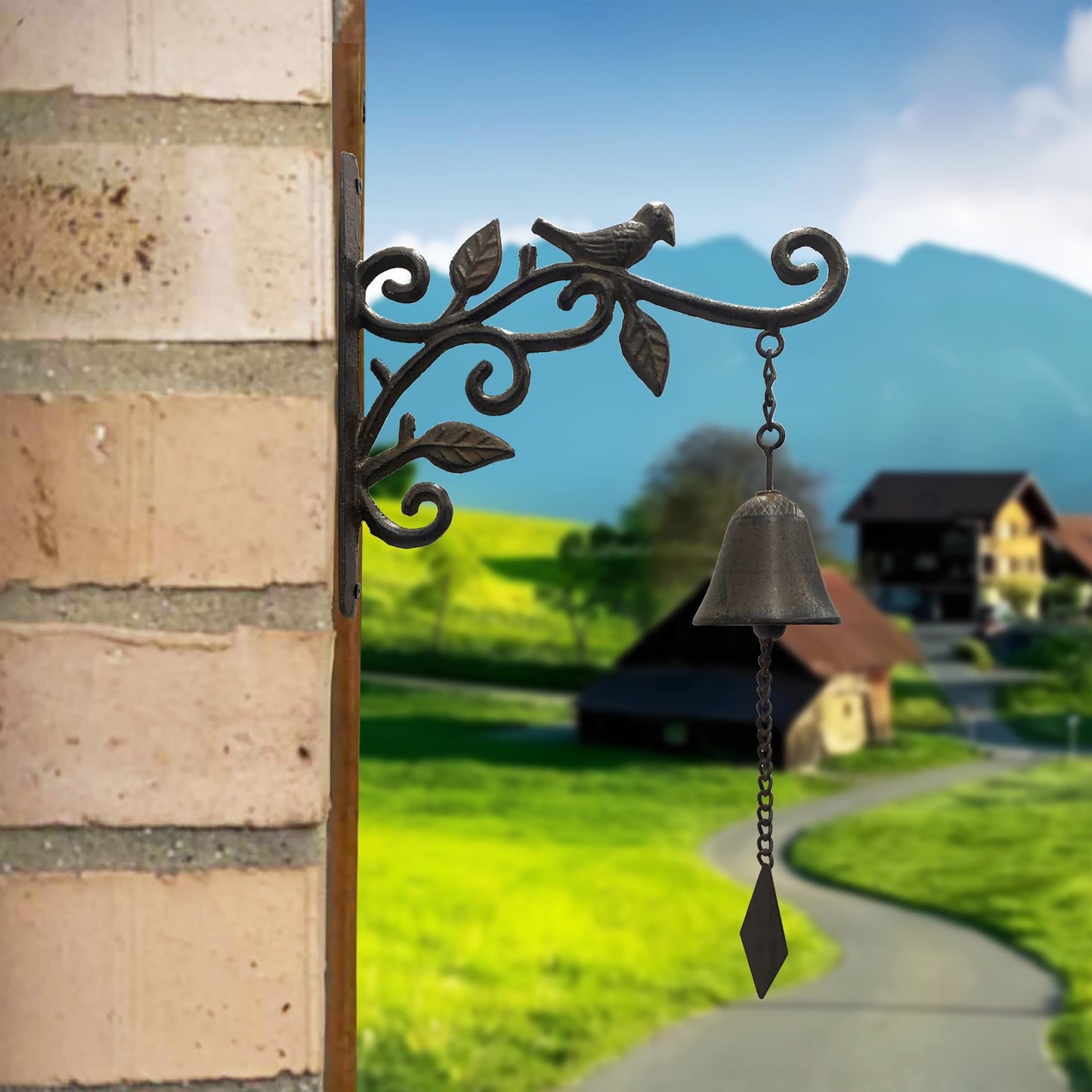 ChengPin Outdoor Iron Dinner Bell, Wall Mounted Hanging Bell, Clear Melodious Sound, Decor for Door Garden Yard Home (Black Bird)