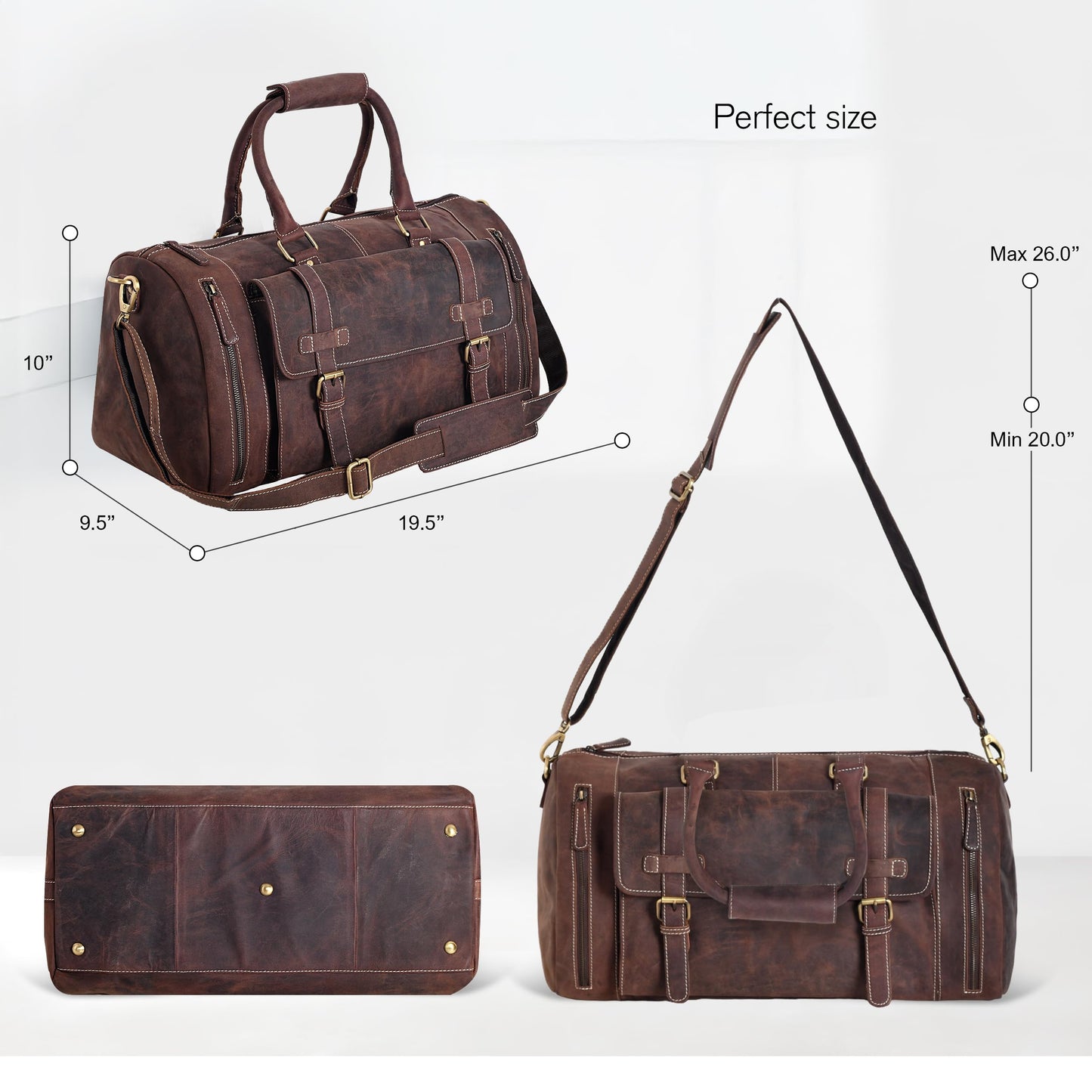 Genuine Leather Duffle Bag for Men | Vintage Weekender Travel Bag | Overnight Carry-On Luggage | Handmade Leather Gym Bag for Men