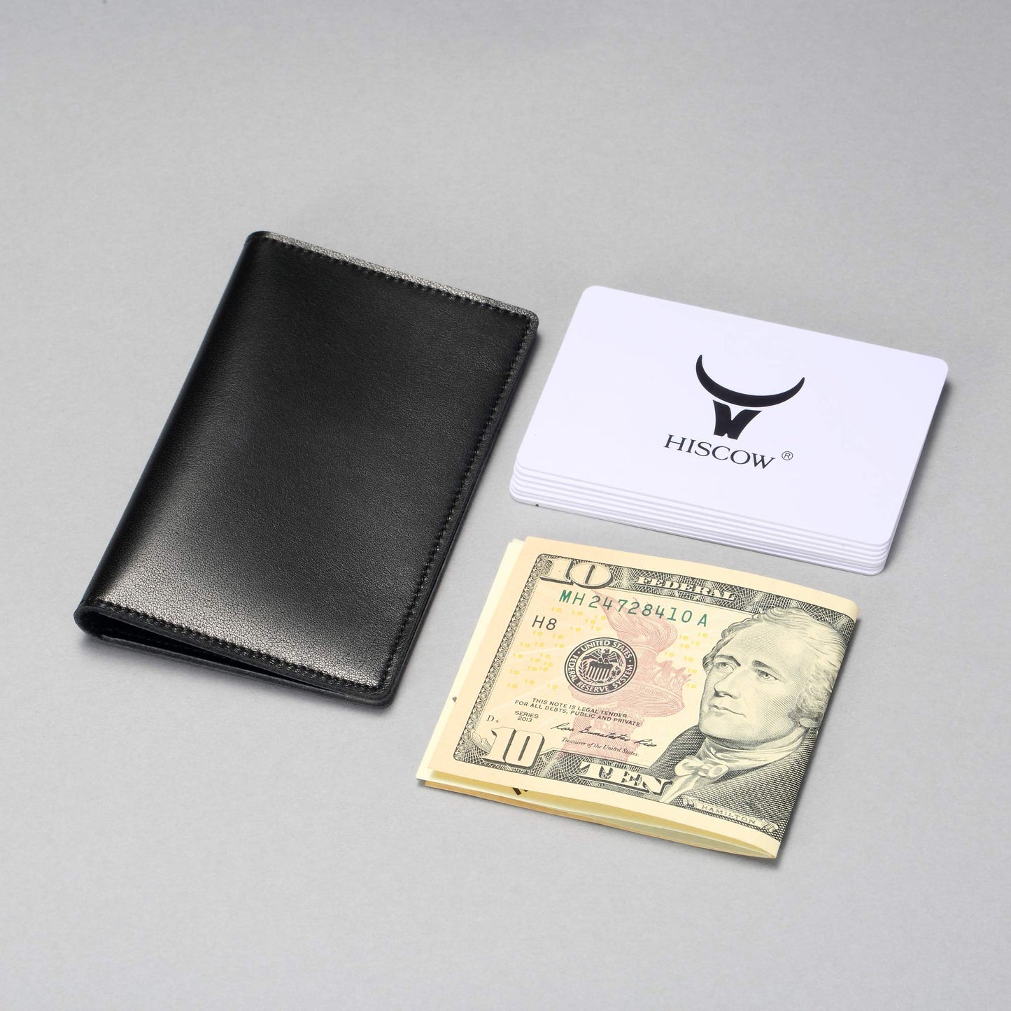 HISCOW Minimalist Thin Bifold Card Holder - Italian Calfskin