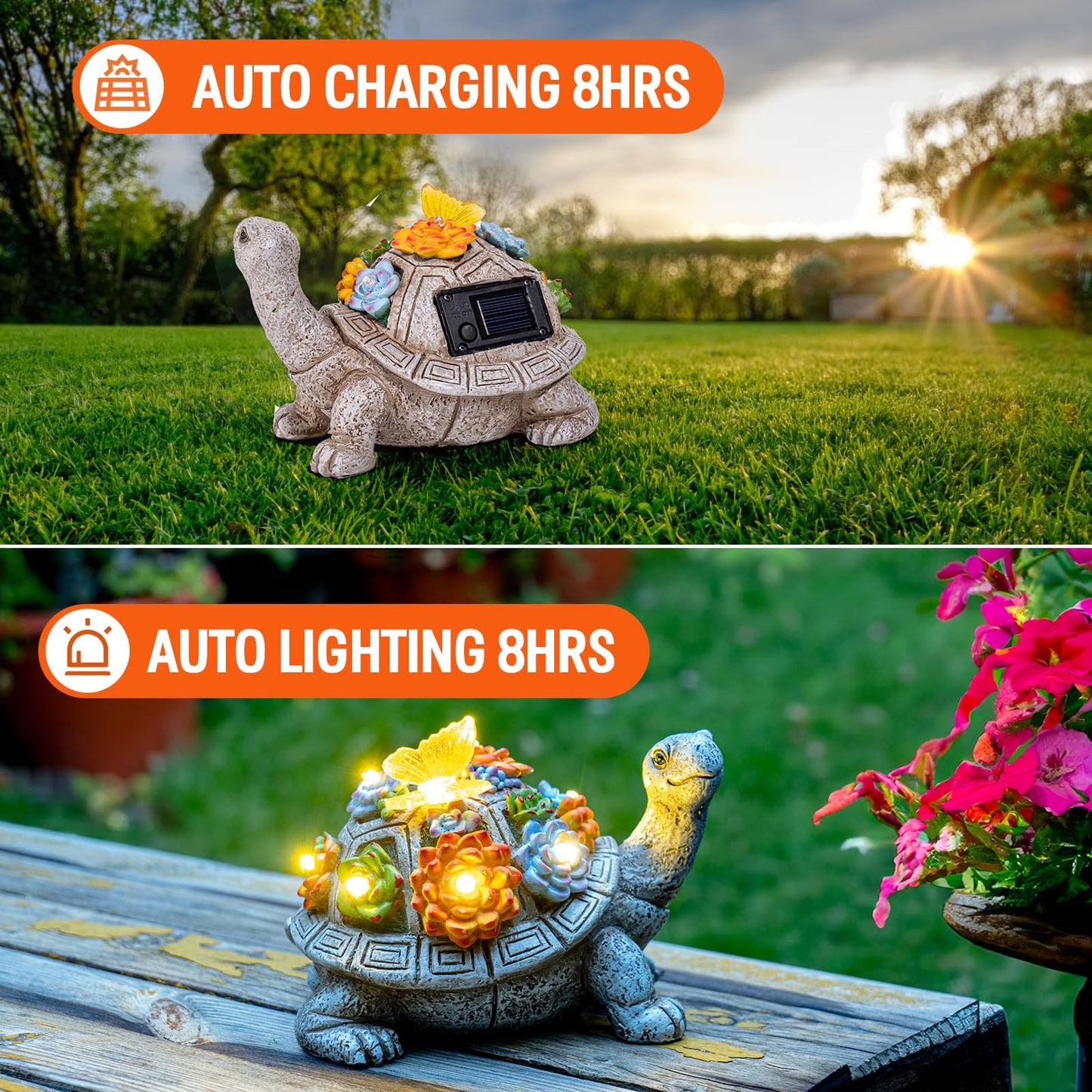 YDKOJGW Solar Garden Outdoor Statues with Succulent and 7 LED Lights - Lawn Decor Tortoise Statue for Patio, Balcony, Yard Ornament - Unique Housewarming Gifts (Gray Turtle)