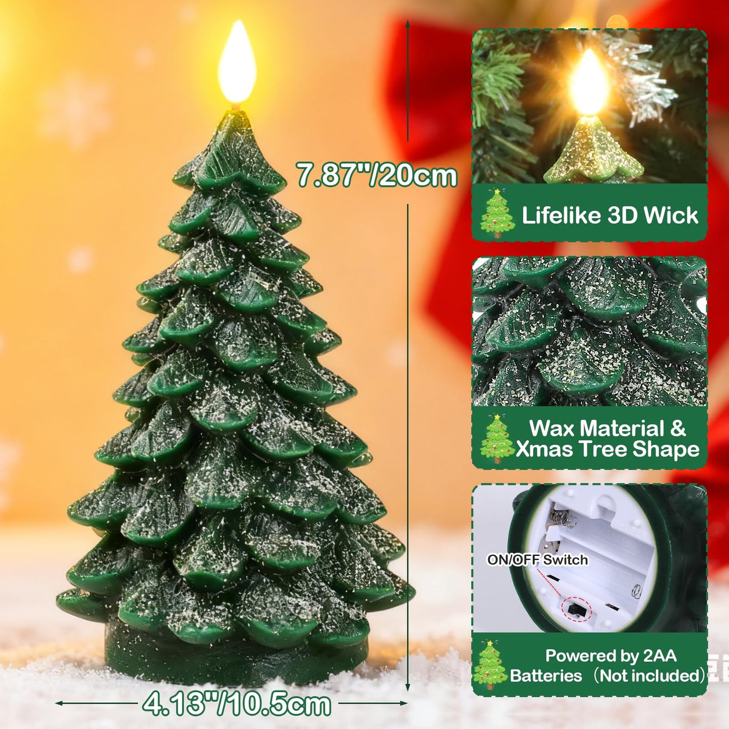 LiuSuper Christmas Tree Flameless LED Candle with Remote Timer, 1PC Real Wax Battery Operated Flickering Candle with Snowfall Effect, Safe for Holiday Home Decor
