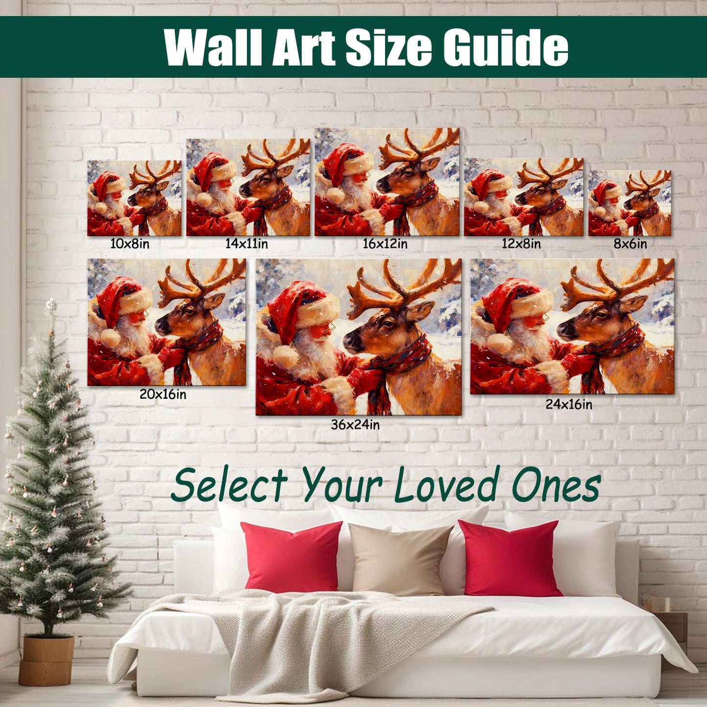 Santa's Reindeer Framed Christmas Wall Art - Festive Holiday Canvas Prints for Living Room Decor, Santa Claus Themed Bedroom Wall Decoration, Ready-to-Hang Christmas Gift Artwork for Home & Office