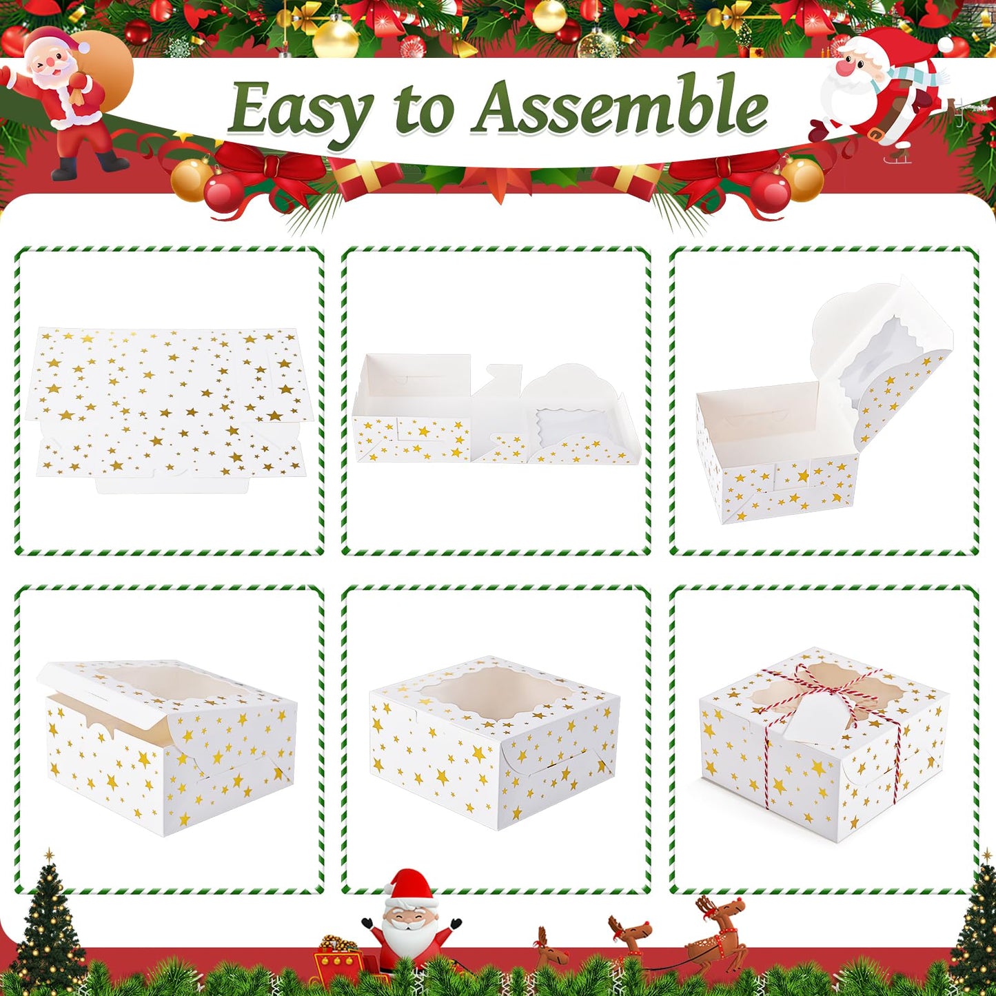 DOYIDE 32Pcs 4x4x2.5 in Christmas Cookie Boxes with Window, White Bakery Boxes for Cookie, Treat Boxes Pastry Boxes for Gift Giving, Chocolate Covered Strawberries, Dessert, Donut, Cupcakes Muffins
