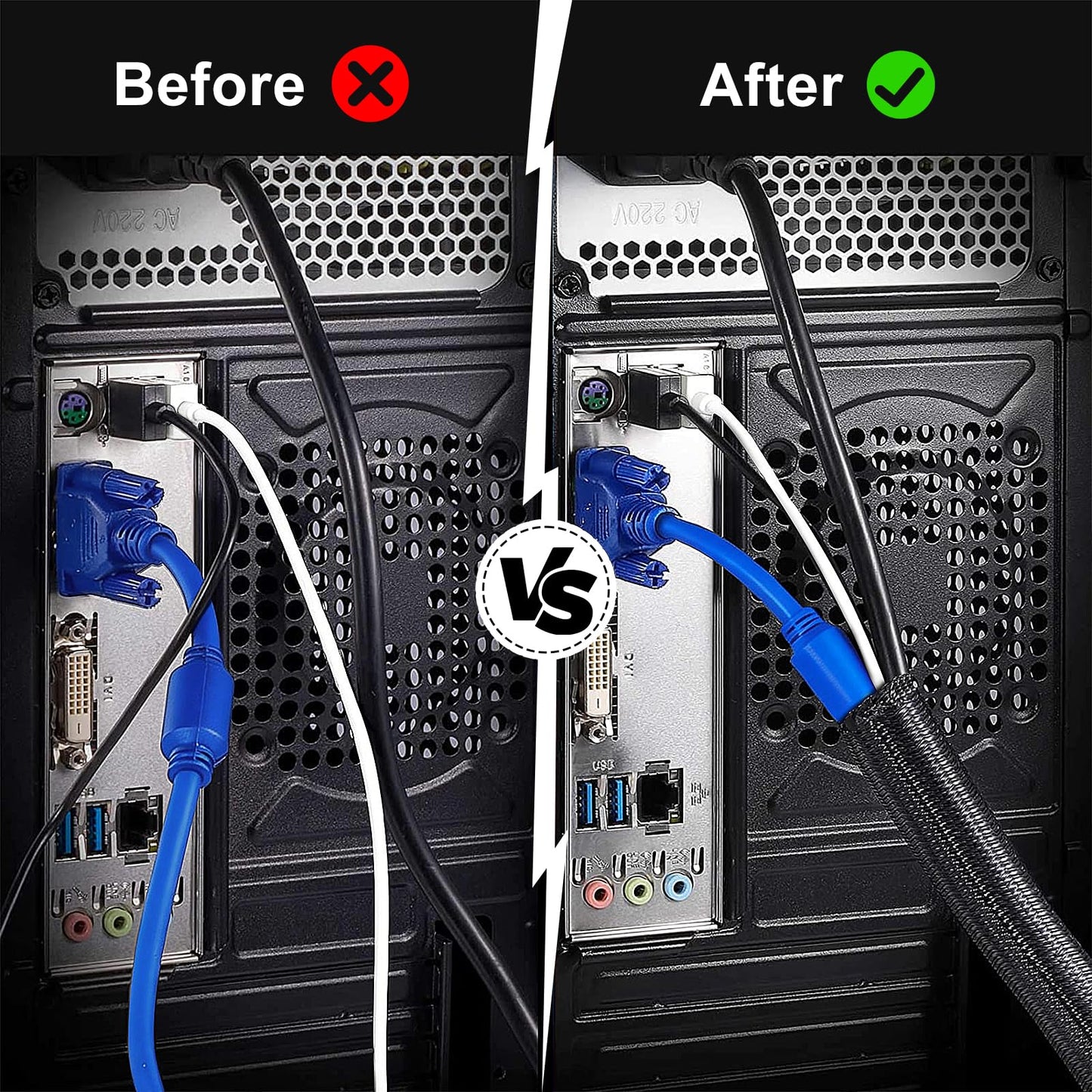 ELECFUN 16ft - 1 inch Cable Management Sleeve Cord Protector, Split Wire Loom for USB TV Computer, Braided Wire Cover Hider Organizer Tubing Protect Cat Dog from Chewing, Black