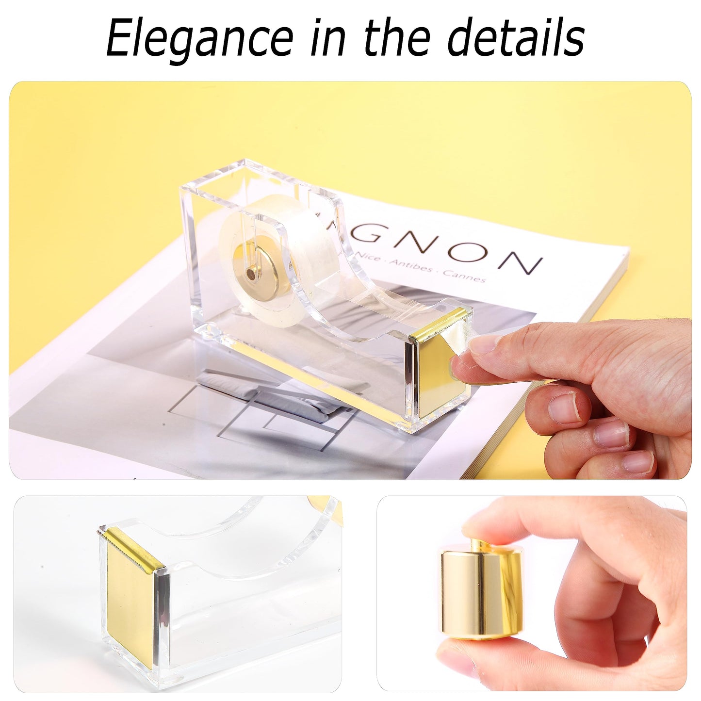 Famassi Gold Desk Accessories，Office Supplies Set Acrylic Stapler Set Staple Remover, Tape/Pen Holder, 2 Ballpoint Pen, Scissor, Binder/Paper Clips and 1000pcs Staples.