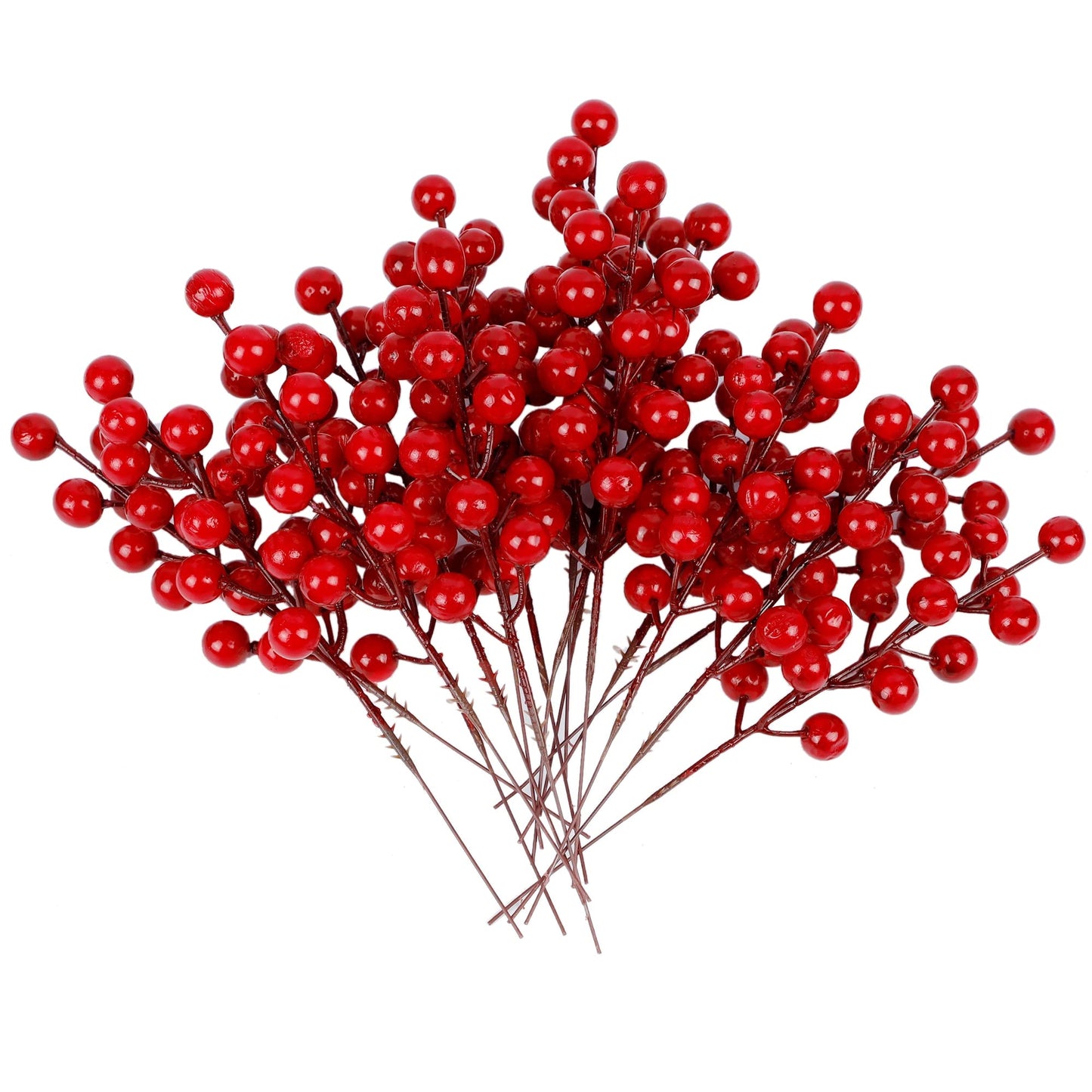 winemana 24 Pack 8 Inch Christmas Faux Picks Winter Berry Sprigs, Artificial Red Berries Stems Ornaments for Christmas Tree DIY Crafts Wreath Garland Decor
