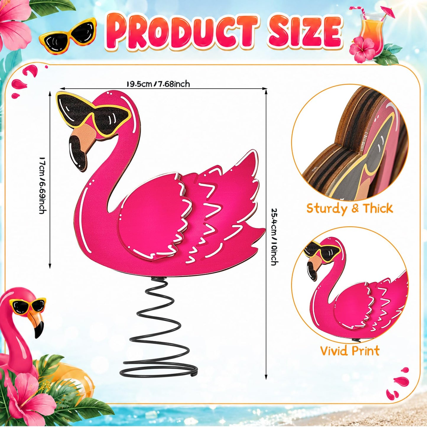 APUDWN 10 x 7.7 Inch Pink Flamingo Tree Decorations with LED Lights, Wooden Summer Tree Topper for Tropical Pool Party Christmas in July Beach Theme Battery Powered Lighted Holiday Decor