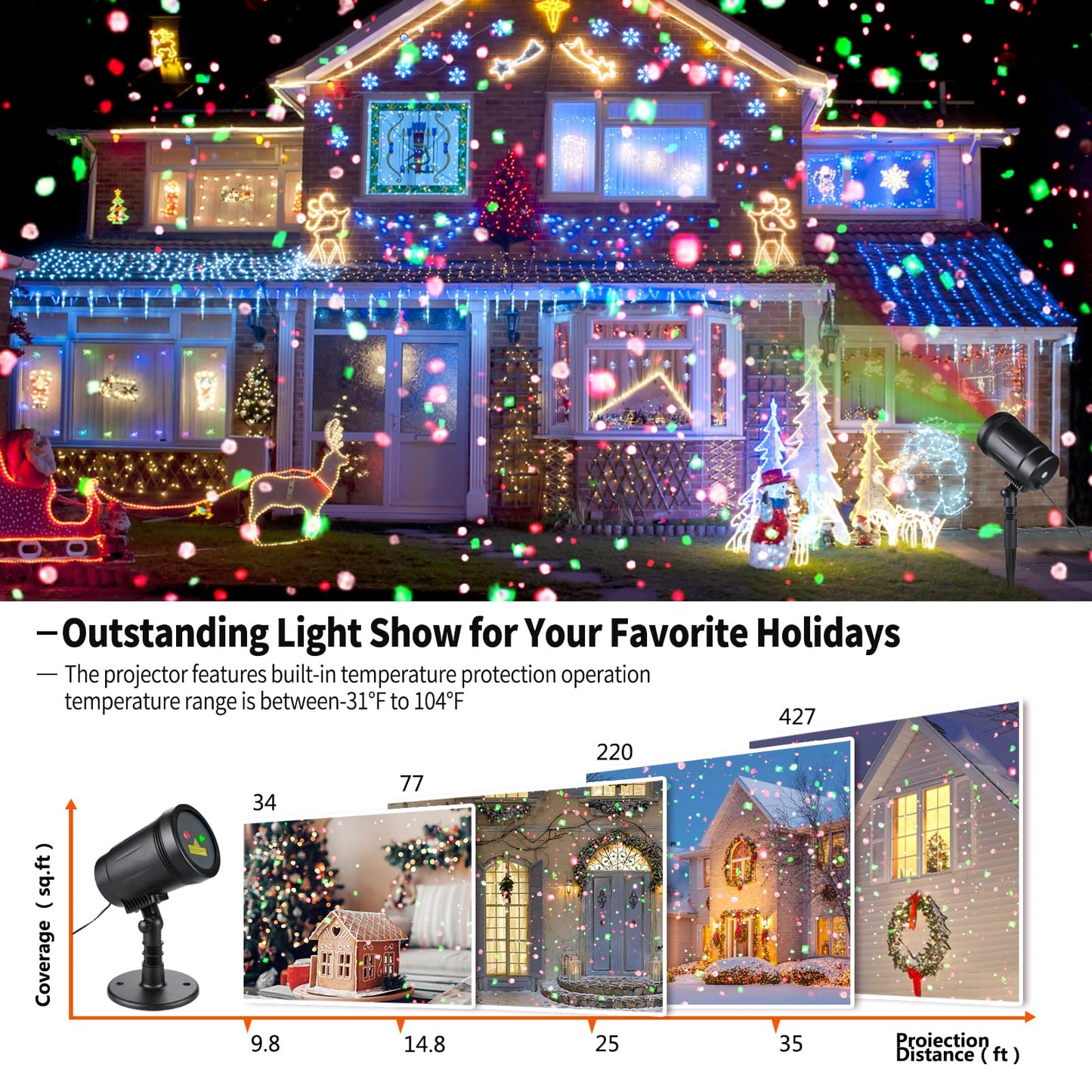 Christmas Projector Lights Outdoor, Christmas Laser Lights Spotlight Red and Green Star Show with Rf Wireless Remote Christmas Decorations for Outdoor Garden Patio Wall Xmas Holiday Party
