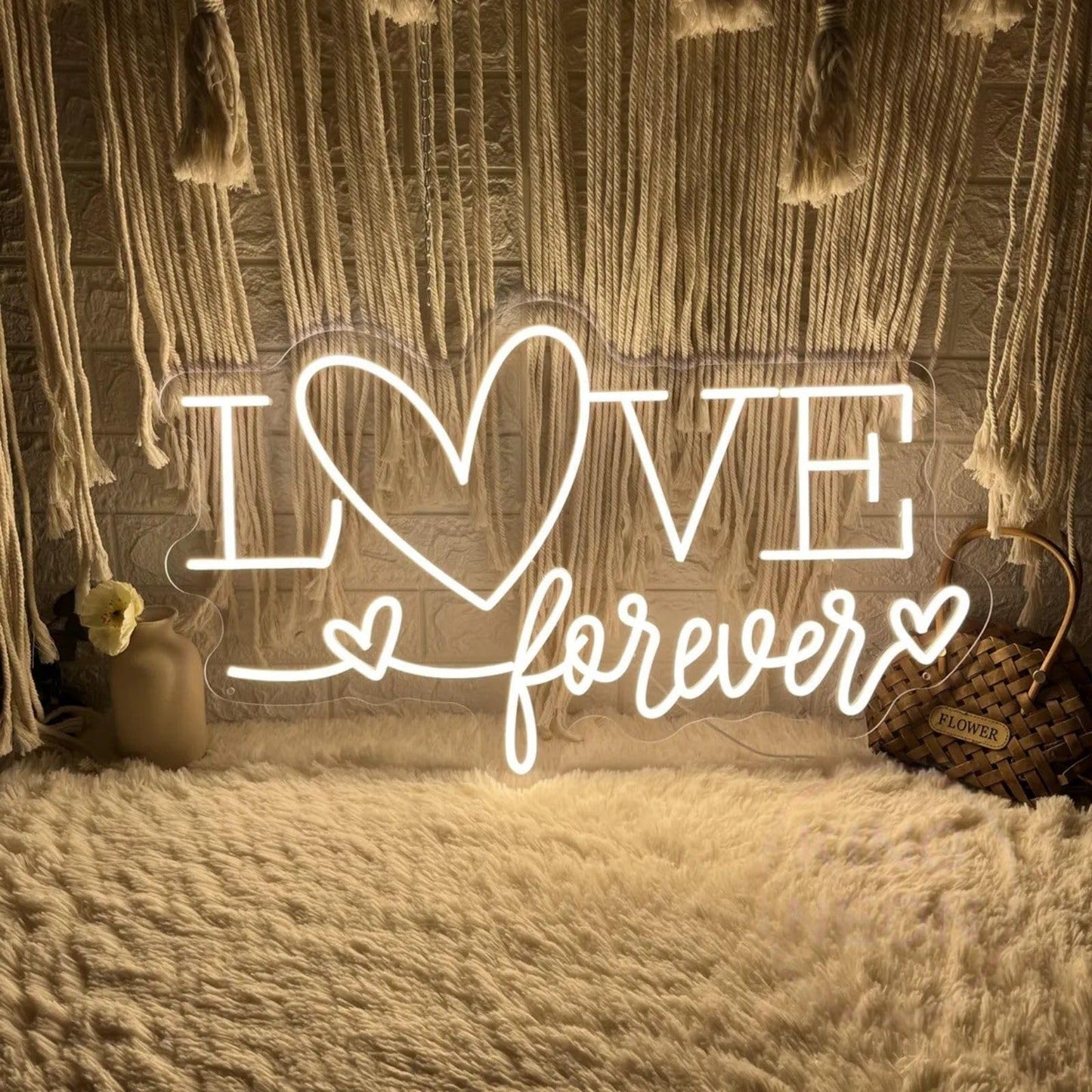 Love Forever Heart Neon Sign, Wedding Party LED Neon Light Valentine's Day Wedding Backdrop Decor Gift For Lover Valentine's Day Gift, LED Romantic Light, Couple Space Accent-Warm White-16.5"
