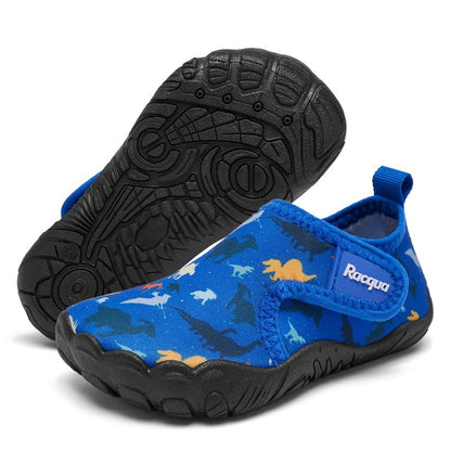 Racqua Toddler Boys Girls Water Shoes Slip-On Quick Dry Aqua Kids Shoes Barefoot Breathable Swim Lightweight Beach Shoes Toddler Blue Dinosaur 8