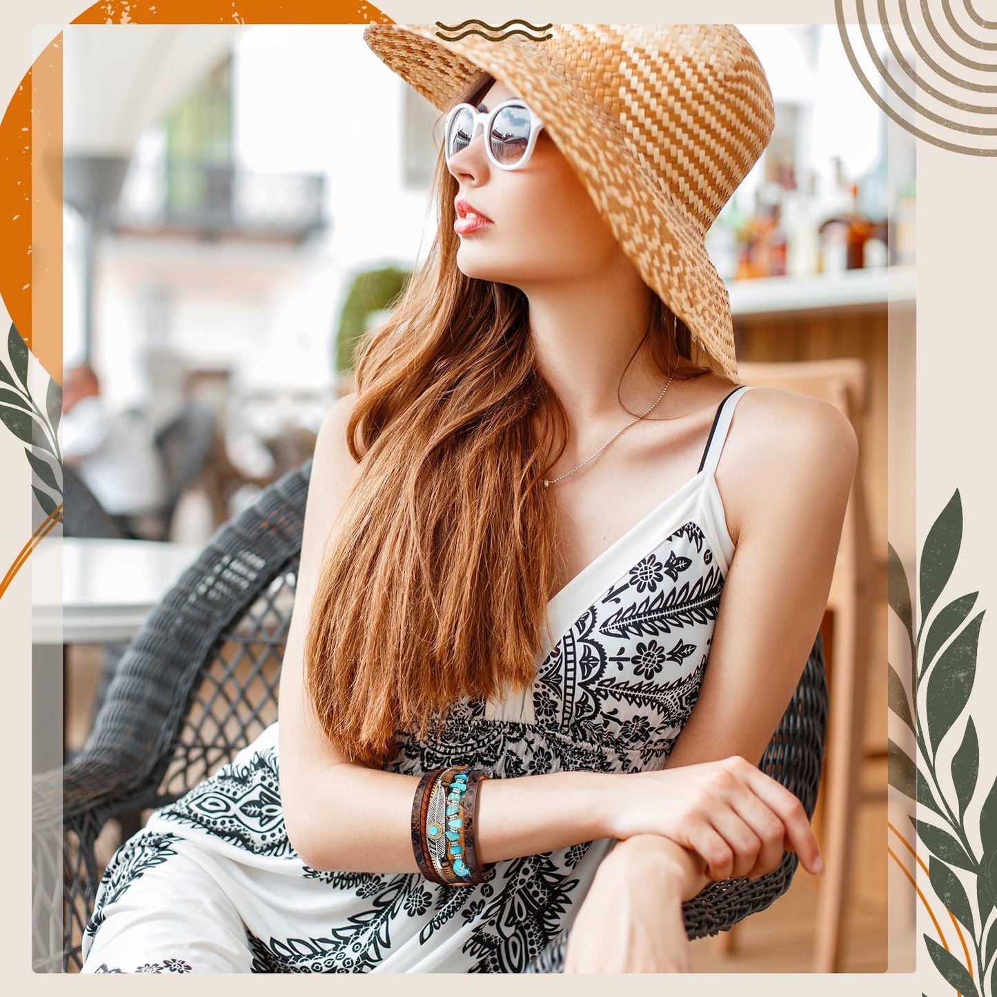 Sasylvia 6 Pcs Turquoise Bracelet for Women Leather Bracelet Western Jewelry for Women Multilayer Boho Cuff Bangle Set(Retro)