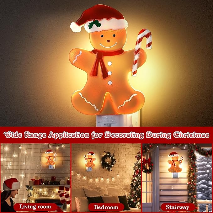 Christmas Decoration Gingerbread Man Night Light Plug in, 120V C7 LED Xmas Wall Plugin Nightlights, Christmas Night Light Decor for Bedroom Bathroom Kitchen Hallway Stairs