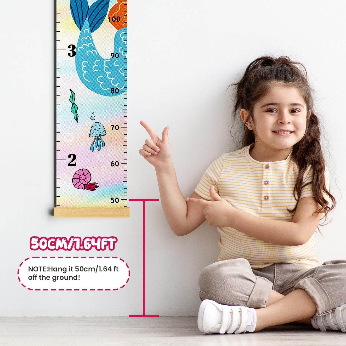Update Mermaid Kids Growth Chart Wood Baby Kids Growth Chart for Wall Canvas Height Measurement Ruler from Toddler Removable Height Measurement for Christmas Wall Hanging Child's Nursery Room Decor