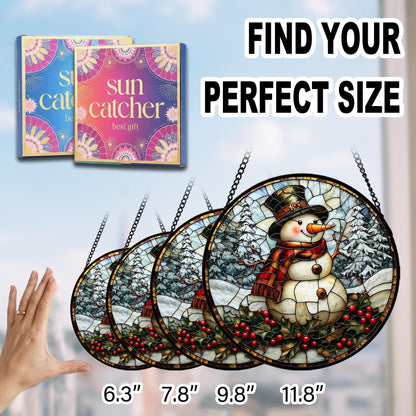 Birthday Gifts for Women - Christmas Snowman Faux Stained Glass Window Hanging Sun Catcher Mother's Day Stocking Stuffers Gift for Mom Nana Friend Grandma Wife and Door Garden Acrylic Decor 7.8"