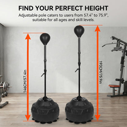 STARSNET Free Standing Reflex Ball Speed Bag for Boxers and Fitness Enthusiasts - Adjustable Height 57.4"-75.9", PU Ball, Thicken Suction Cup Base