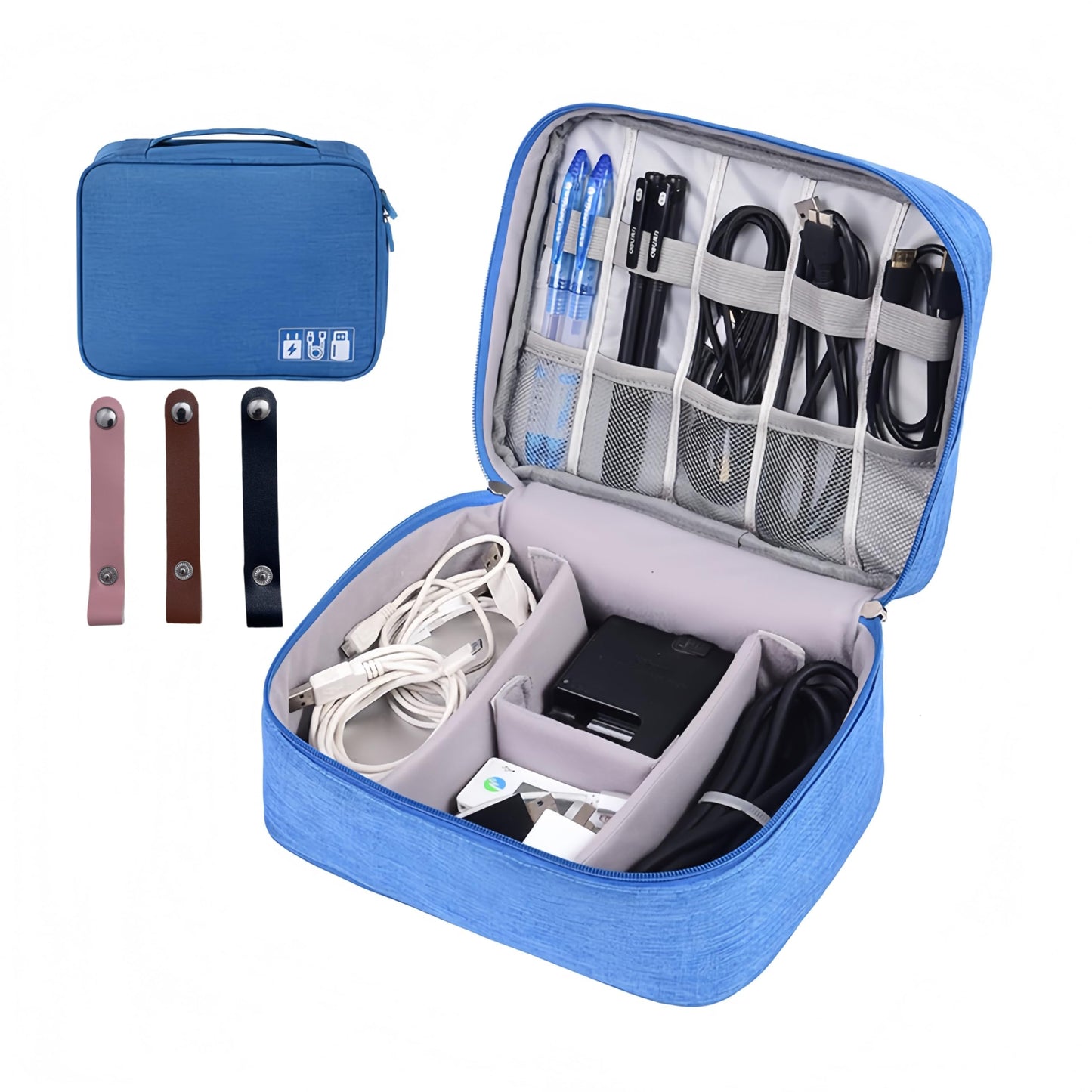 3-Wfinfing Travel Cable Organizer Pouch Electronic Accessories Carry Case Portable Waterproof All-in-One Storage Bag for Cord, Charger, Phone (Azure blue single)
