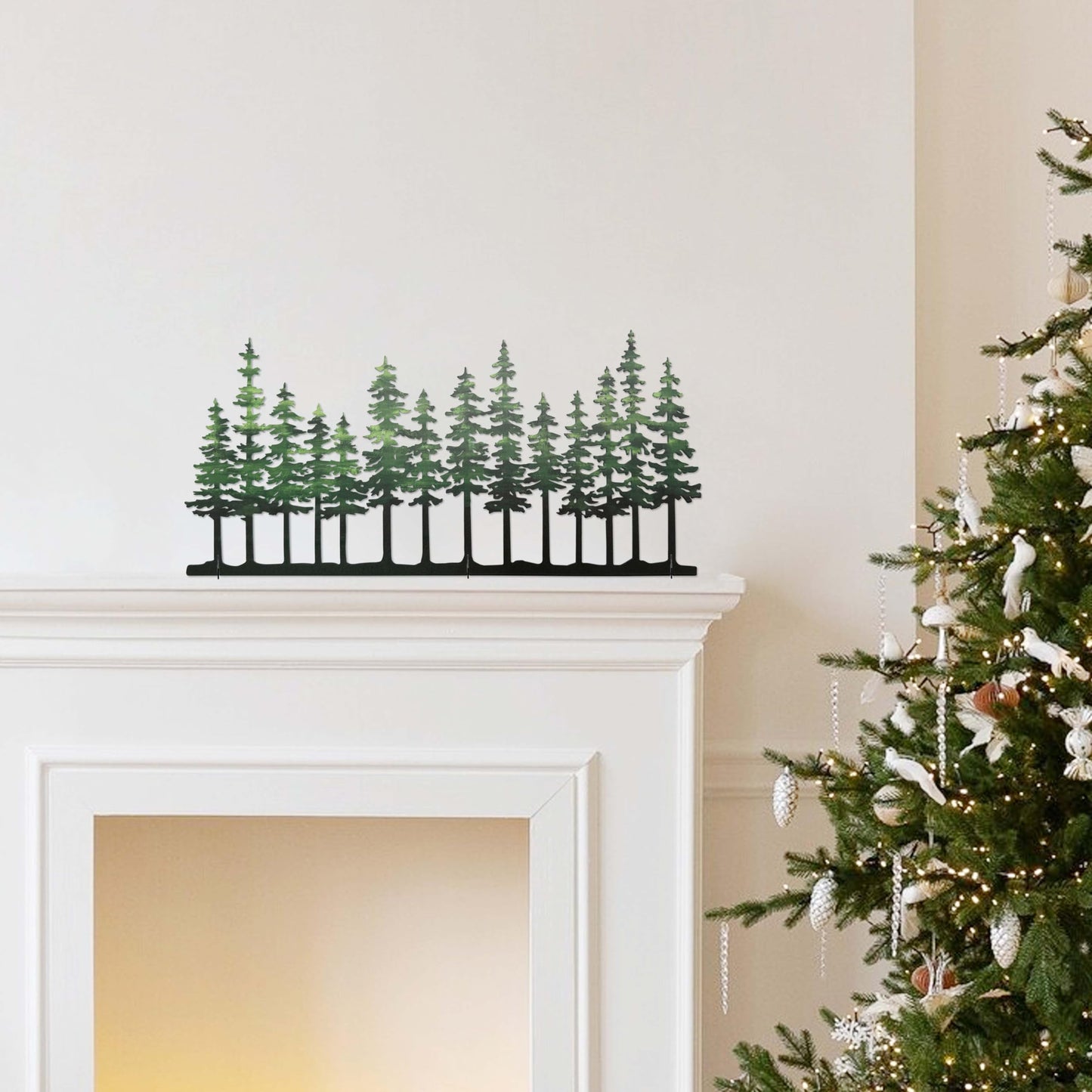 Metal Pine Tree Decor, Cabin Forest Tree and Nature Rustic Tabletop Decor, Mantel Centerpieces Shelf Decorations, Housewarming Gifts for Home Farmhouse Living Room Bedroom(Green)