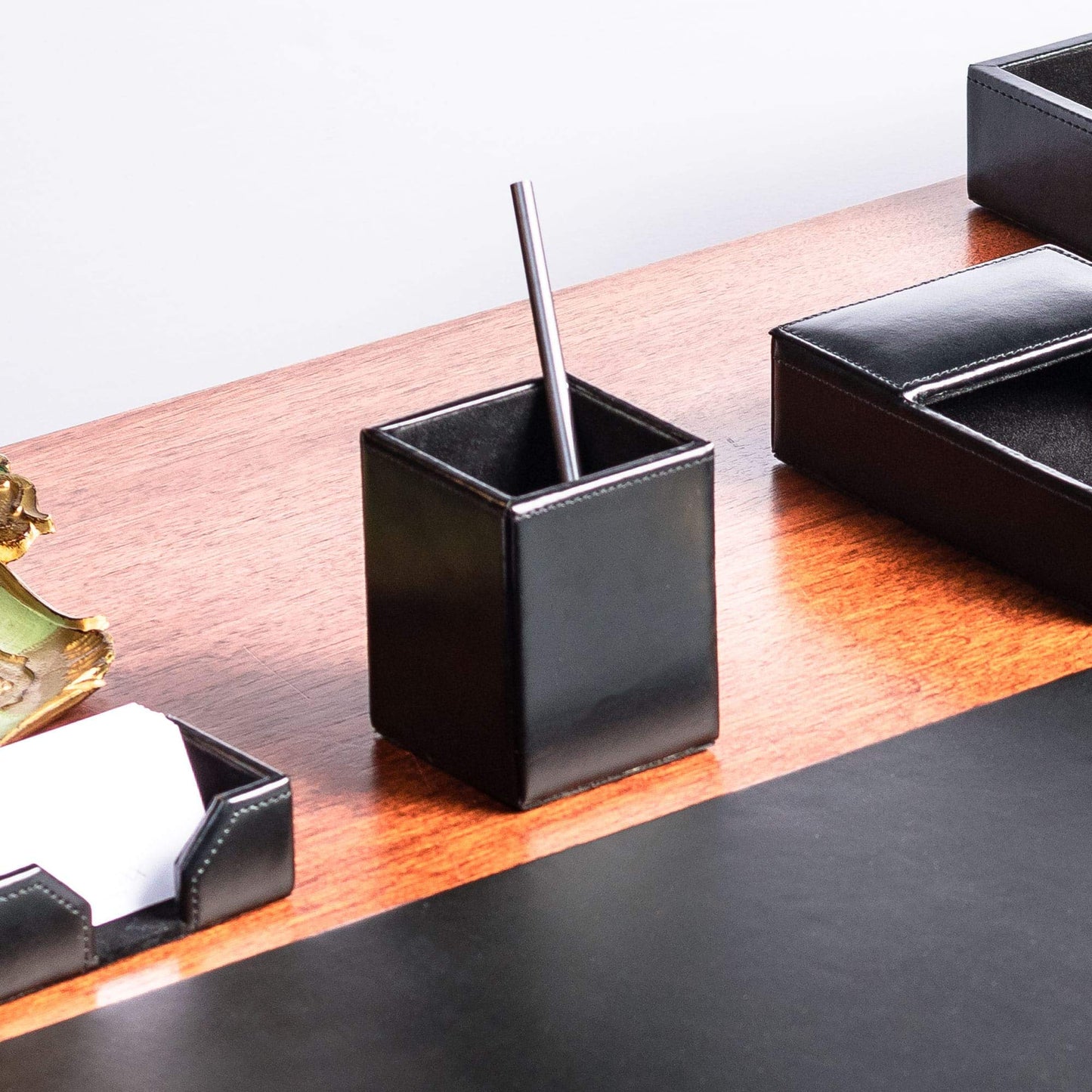 Dacasso Pencil Cup, Luxury Black Bonded Leather - Executive Decor and Elegant Organizer