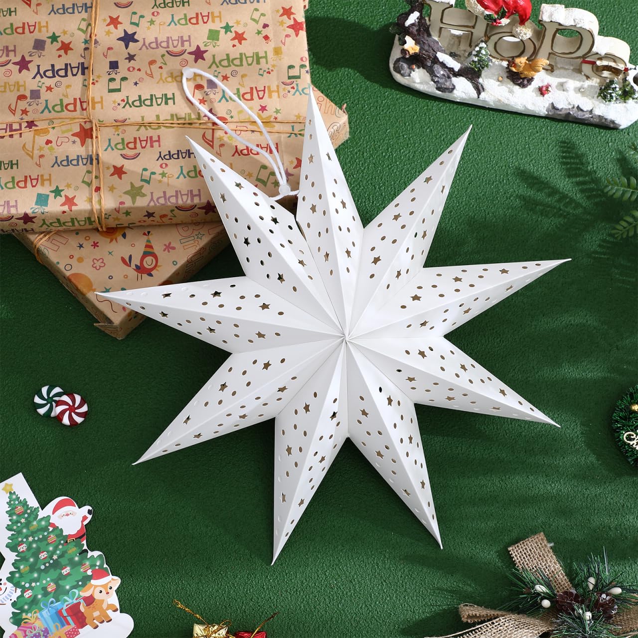 Toddmomy 3 Pack 14 Inch White Paper Star Lampshades - 3D Hollow Hanging Pendant Decor Paper Star Lanterns for Christmas Wedding Birthday Home Party Festival New Year Valentine's Day